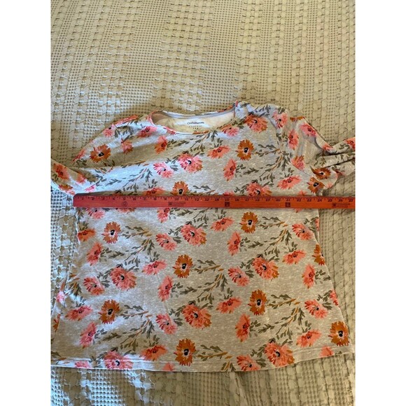 Croft & Barrow Blouse Plus Size 2X Top Tan Peach Floral T Shirt 100% Cotton - Picture 9 of 10